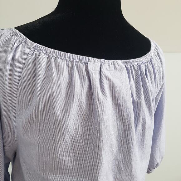 Maeve by Anthro Blue White Striped Elasticized Neck Cotton Poplin Crop Top XS - Picture 10 of 14